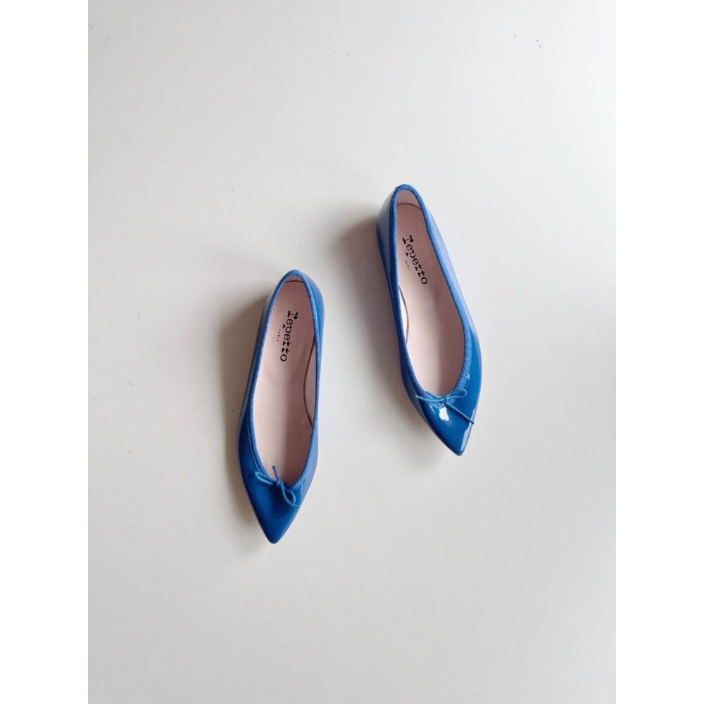 REPETTO Brigitte Cobalt Blue Patent Leather Pointed Toe Ballet Flats, Size 38